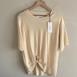 NWT Sandro • “Alekei” Cream Short Sleeve Knotted wool/cashmere top